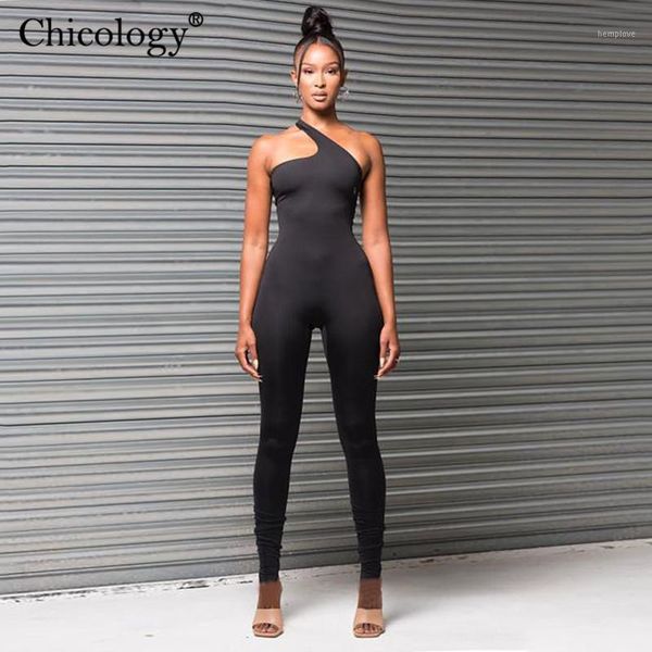 

chicology backless criss-cross fashion jumpsuit sleeveless bodycon streetwear women 2020 summer party jumper female clothes1, Black;white