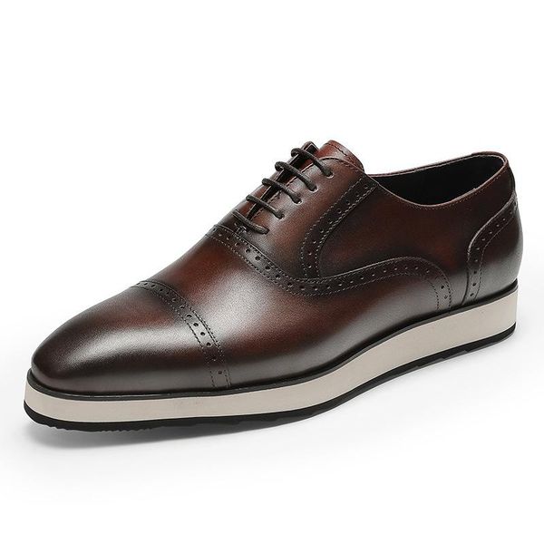 

dress shoes autumn brand men genuine wingtip leather platform oxford pointed toe lace-up oxfords brogues wedding, Black