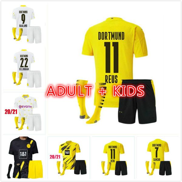 

kids kit haaland reus 20 21 soccer jerseys 2020 2021 witsel hazard football shirt sancho reus hummels brandt maillot de foot, Black;yellow
