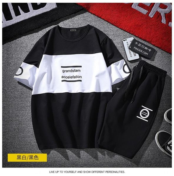 

summer tracksuit men youth casual fashion tracksuits man o-neck patchwork letter track suit male jogger sets streetwear clothes1, Gray