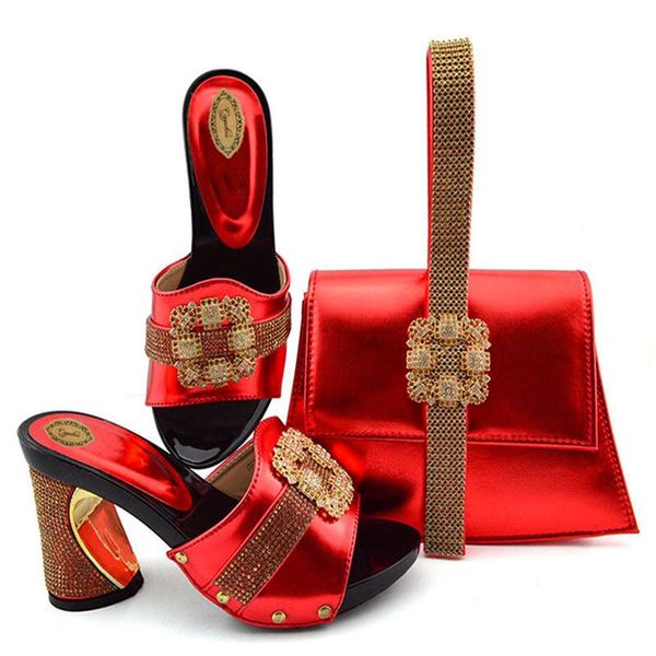 

dress shoes 2021 latest nigerian pu with rhinestone party and bag set italian style high heels bags for wedding, Black