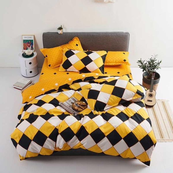 

blue white black geometric square bedding set flat sheet, pillowcase&duvet cover bedclothes bed set no quilt1