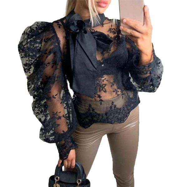 

lace blouse women shirt long sleeve blouses puff sleeve casual ladies shirts and blouses womens shirt clothes, White