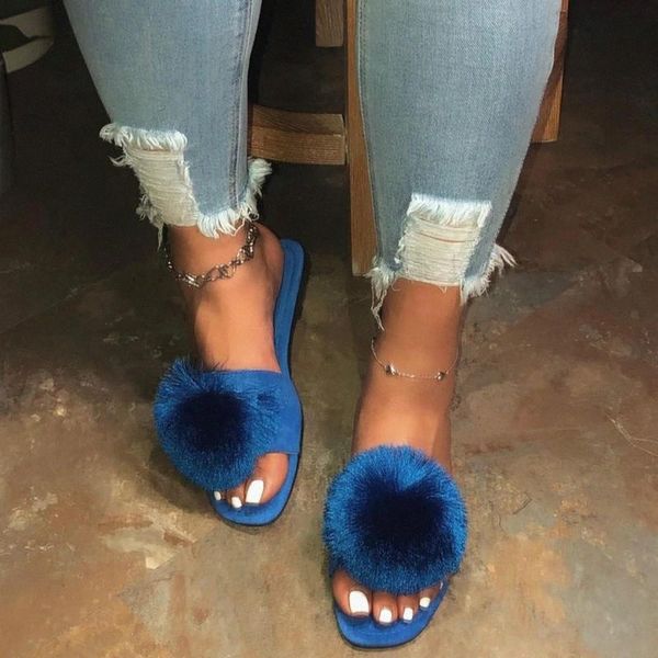

fashion tassel women flock slippers blue comfort summer beach shoes woman large size 42 flat with open toe ladies slides #di2y, Black