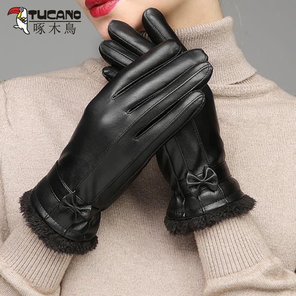 

woodpecker skin women cycling in winter plush waterproof windproof touch screen motorcycle gloves female
