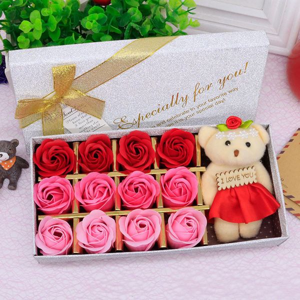 

soap flower silver box bear rose present love valentine birthday wedding gift decoration