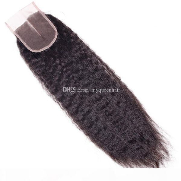 

my queen virgin human hair 4*4 swiss hd lace closure frontal kinky straight with baby hair pre plucked hairline, Black;brown