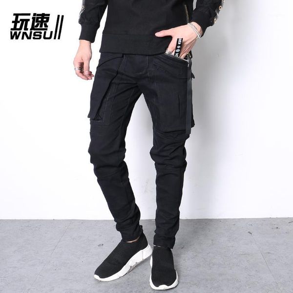 

new 2020 men's clothing gd hair stylist fashion leisure skinny jeans harem pants costumes1, Black