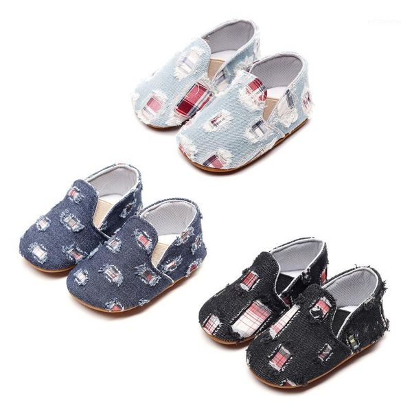 

baby boy shoes infant slip-on first walkers toddler plaid worn denim canvas sneaker rubber sole prewalkers new1