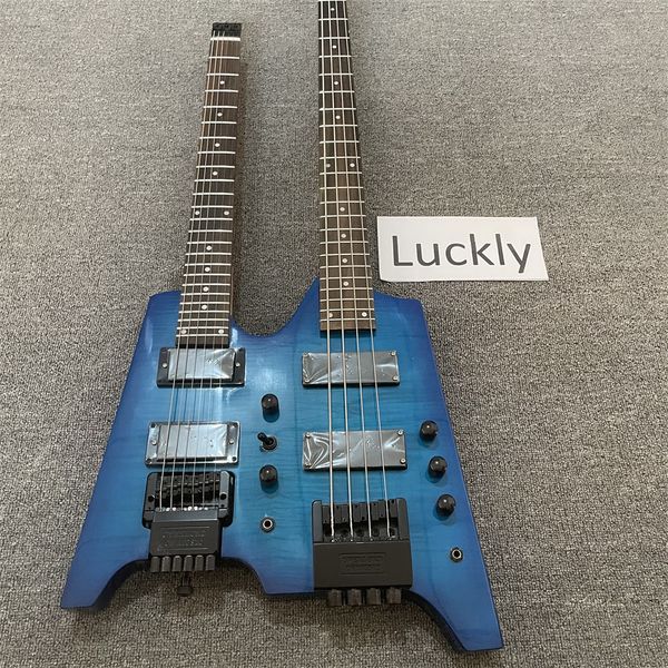 

weifang rebon double neck headless electric guitar in blue colour