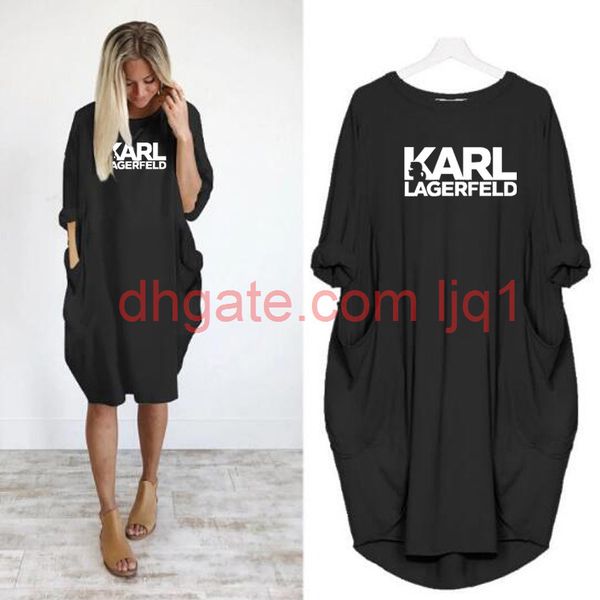 

2019 women karl casual loose dress letter spring autumn big size 4xl 5xl plus size clothing dress, Black;gray
