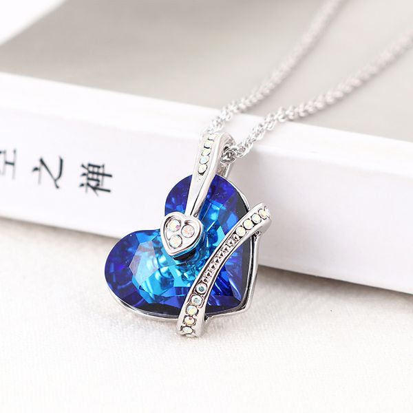

chain luxury crystals from heart pendant silver color necklaces for women wedding jewelry valentine's day gifts