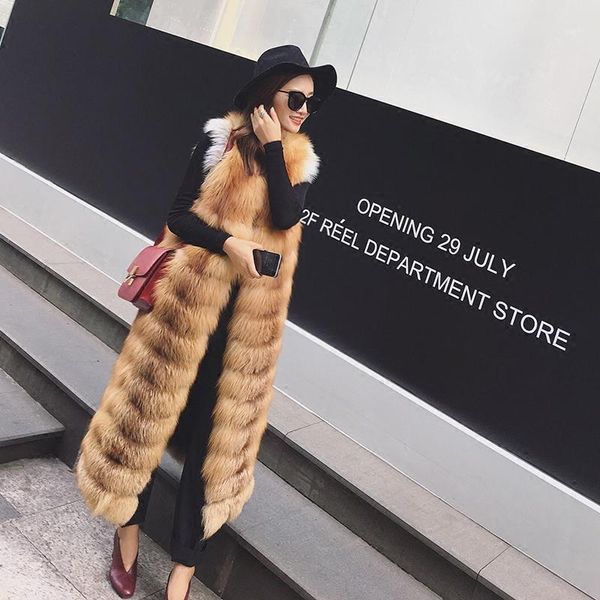 

genuine women real red natural lady fur vest1, Black