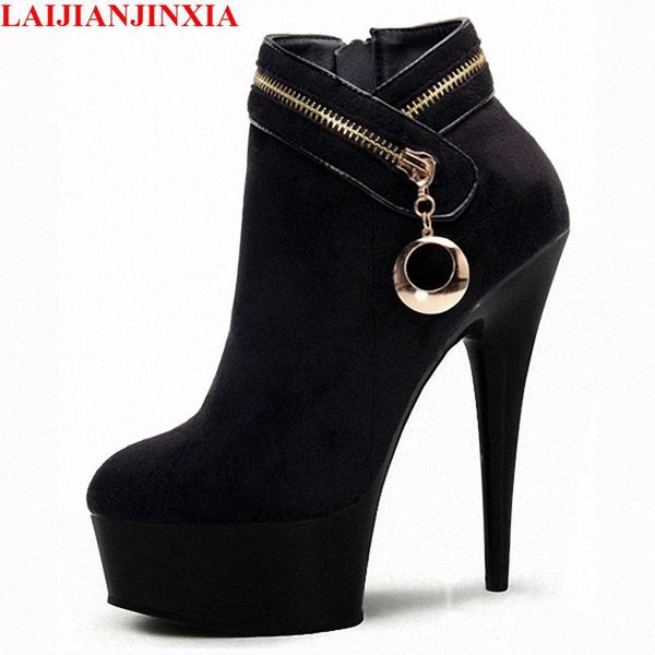 

boots laijianjinxia super high heels women pole dance shoes night club party dancing platform 15cm ankle, Black
