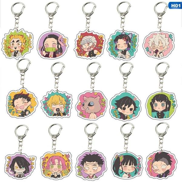 

anime demon slayer: kimetsu no yaiba cosplay acrylic pendant keychain set, Silver