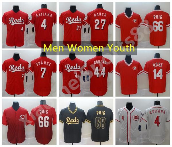 

men women youth cincinnatis reds jersey 4 shogo akiyama 7 eugenio suarez 27 trevor bauer 44 aristides aquino baseball jersey, Blue;black