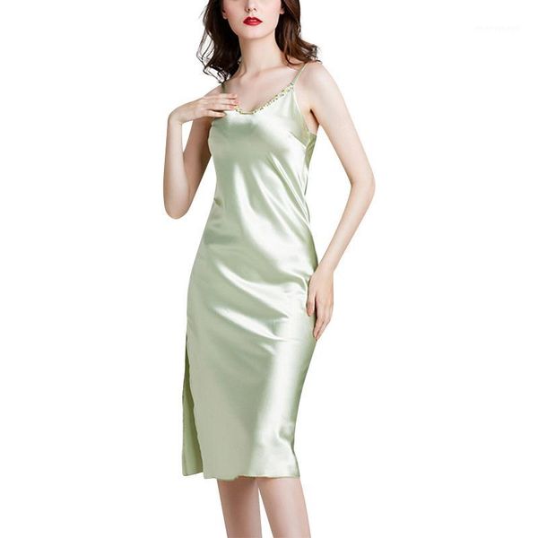 

women's sleepwear silk satin night dress nightgown women female sleeveless nightwear sleep home clothes fashion 1, Black;red