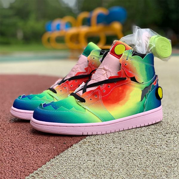

gradient rainbow j balvin 1s og mens basketball shoes jumpman 1 colores y vibras tie dye multi-color rainbow mens trainers sports sneakers