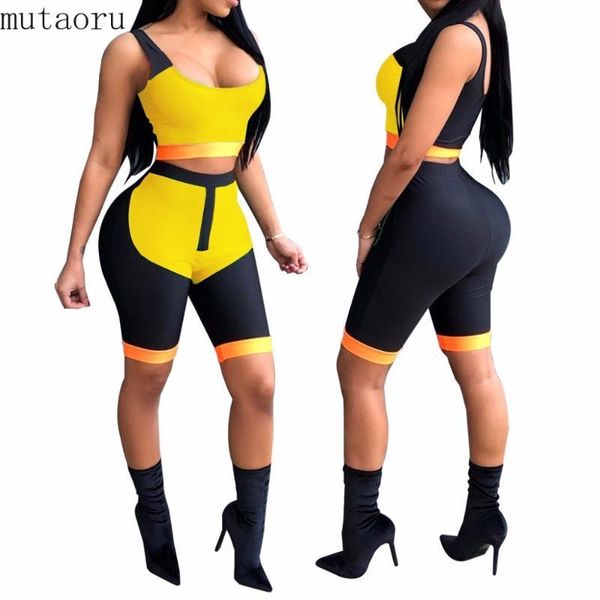 

casual two piece set summer women color block crop and skinny bodycon shorts 2 pcs matching outfit kg-77, Gray
