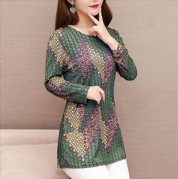 

women floral blouse diamonds new 2020 elegant casual plus size 5xl shirt loose o neck women blouse, White