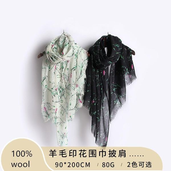 

scarves naizaiga 100% wool print white black thin women spring fashion scarf good qunlity female shawl , ps51, Blue;gray