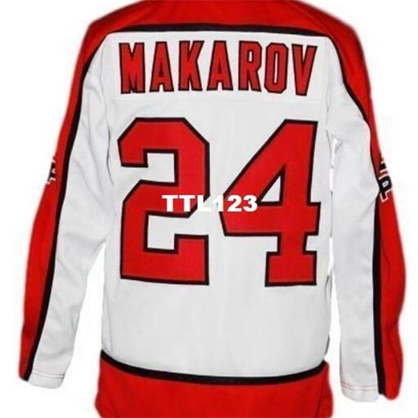 Real Men real Full ricamo # 24 Nome personalizzato # Russia CCCP Retro New White Makarov Retro Hockey Jersey o personalizzato qualsiasi nome o numero Jersey