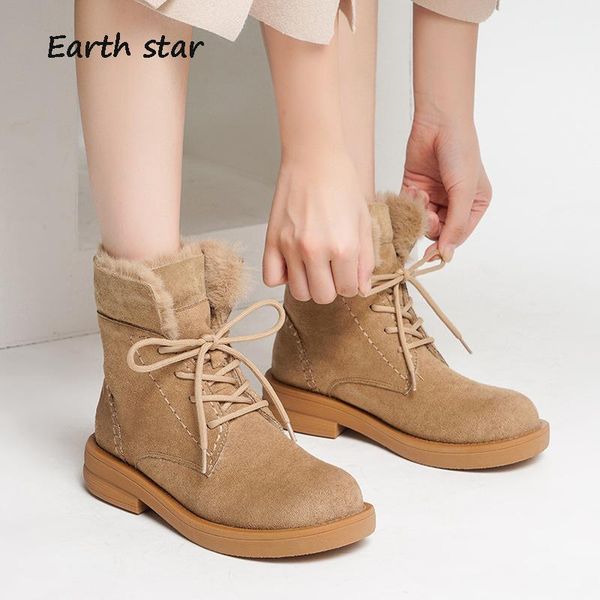 

boots shoes women warm snow with fur long plush fashion brand ladies footware female botas mujer ankle, Black