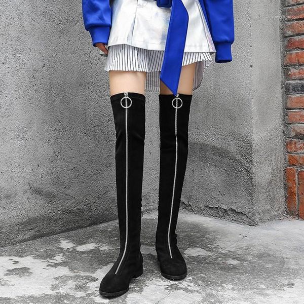 

gpokhds 2020 women over the knee boots velvet winter short plush round toe zippers black color low heels high boots1