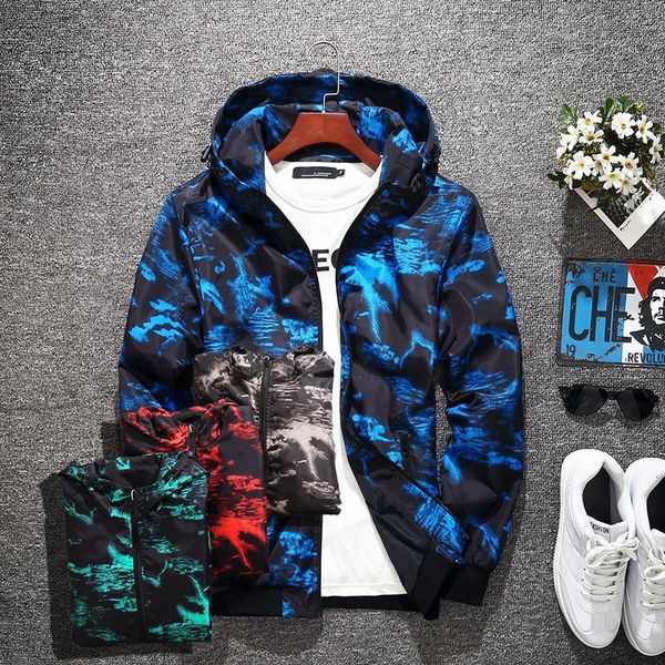 

men's jackets 2021 spring autumn hooded jacket men thin zipper features windbreaker camouflage plus size 5xl, Black;brown