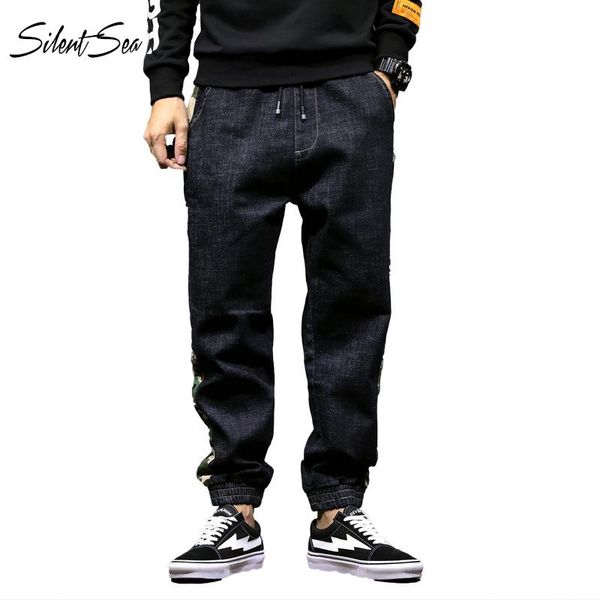 

silentsea fashion men jeans camouflage stripe cargo pants print streetwear hip hop tapered pants jogger jeans men big size, Blue