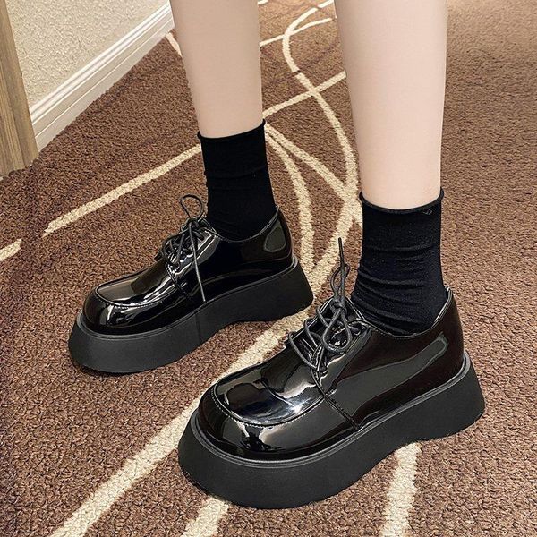 

rimocy fashion new black patent leather chunky platform flat shoes women thick bottom mary jane flats woman casual shoes ladies