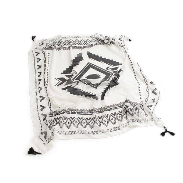 

black white geometric rhombus print 100% cotton square scarf with tassel hijab bandana lady thin voile scarves women shawl wraps y201007, Blue;gray