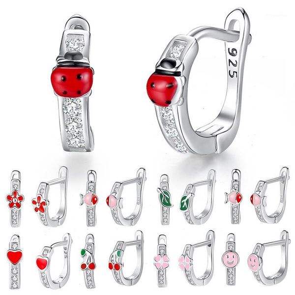 

eleshe authentic 925 sterling silver earrings for girls children red enamel small animal ladybird stud earrings fashion jewelry1, Golden;silver