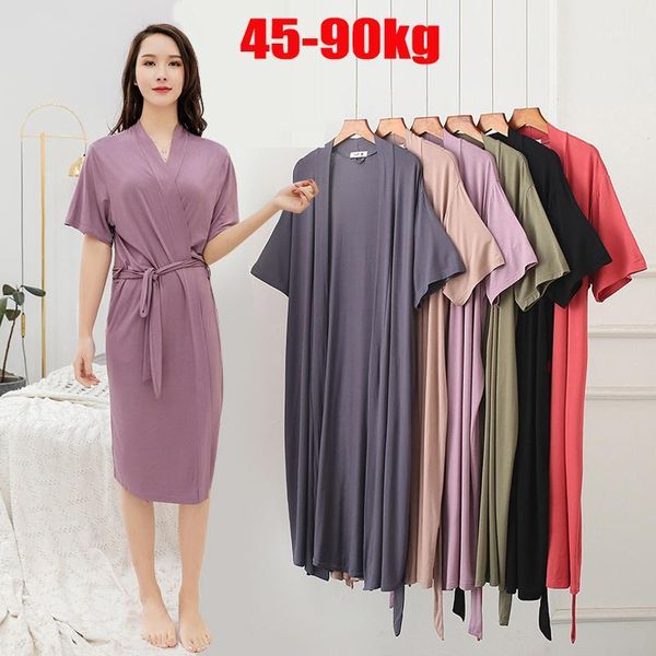

plus size women new nightgown ladies summer ice silk modal loose pajamas cotton home clothes bathrobes robes women sleepwear1, Black;red
