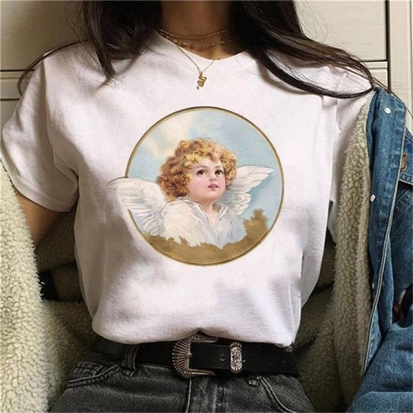 

fashion angel 90s fashion t shirt women cute print short sleeved o-neck t-shirt vintage vogue ullzang tshirt harajuku, White