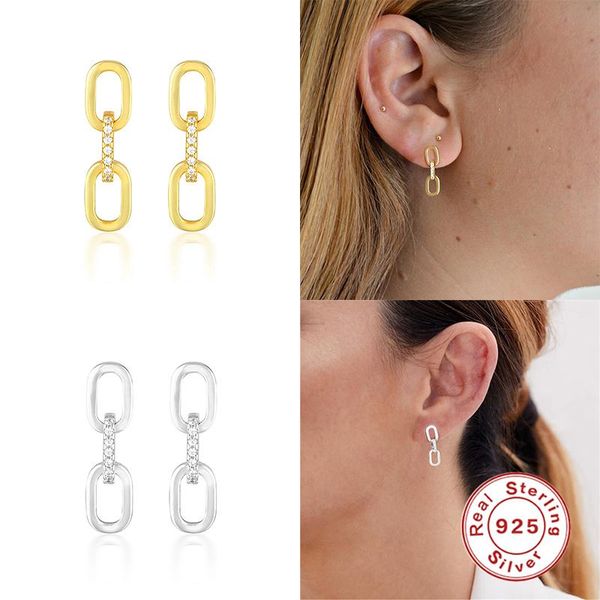 

aide new fashion 925 sterling silver bling zircon hoop earrings geometric square earrings for women korean wedding jewellery, Golden;silver