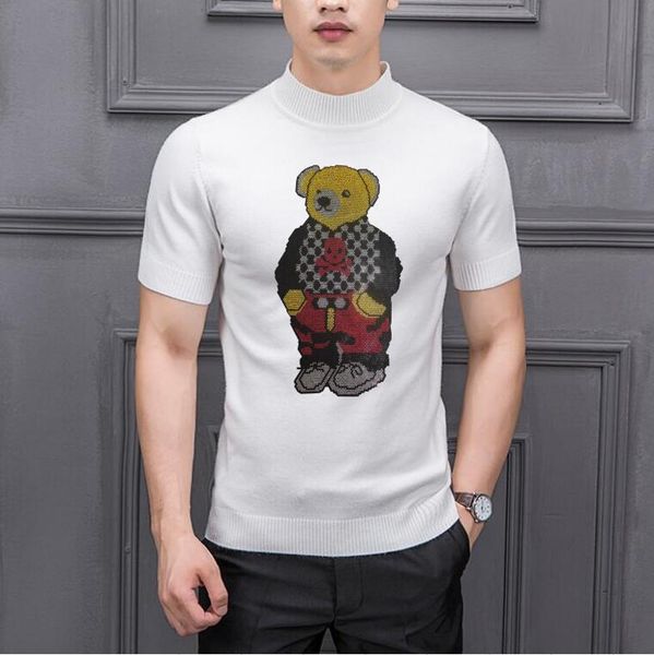 

rhinestones sweaters man 2022 fashion soft slim good quality cotton o neck short sleeve men b30, White;black