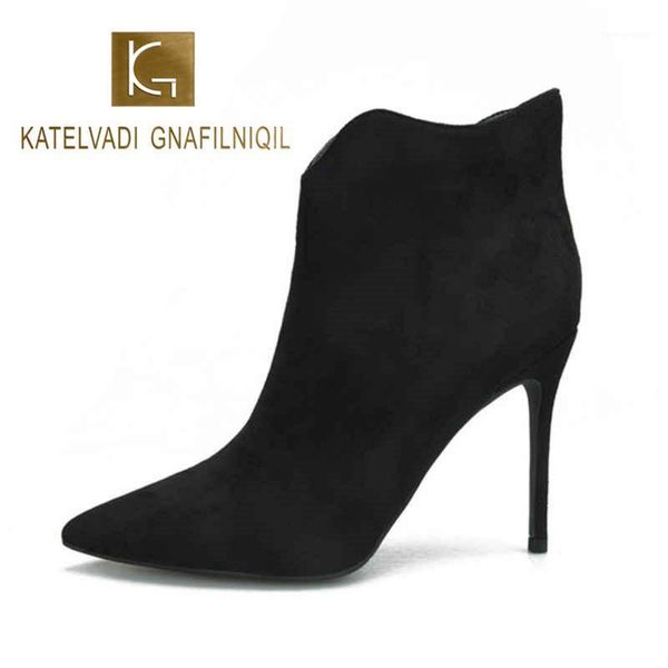 

boots katelvadi ankle black flock wave side 10cm women's party winter k-4811