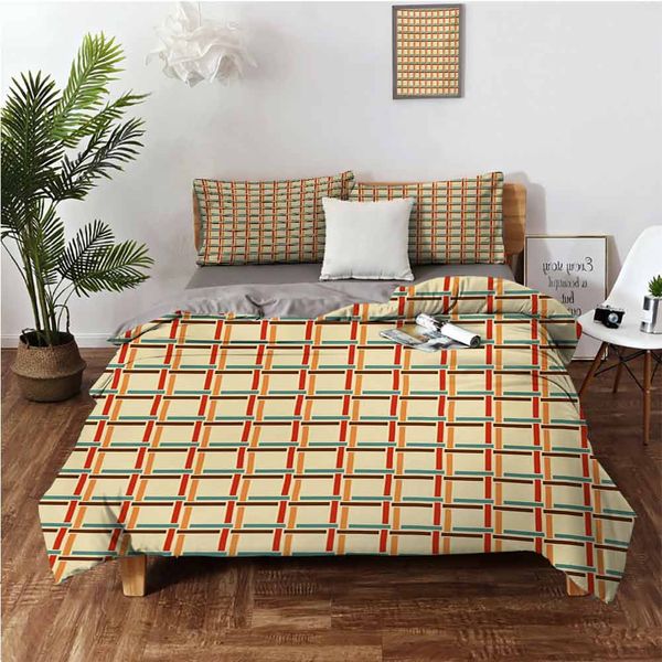 

colorful linked lines forming squares herringbone design old display latticebedding 3-piece set