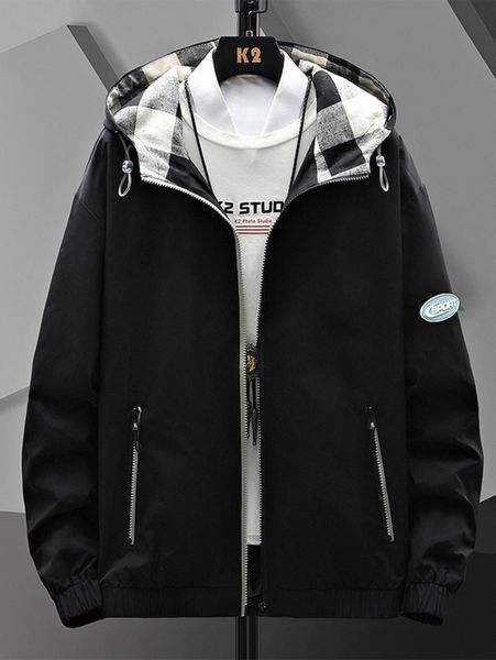 

men 1pc zipper up hooded jacket n64d#, Black;brown