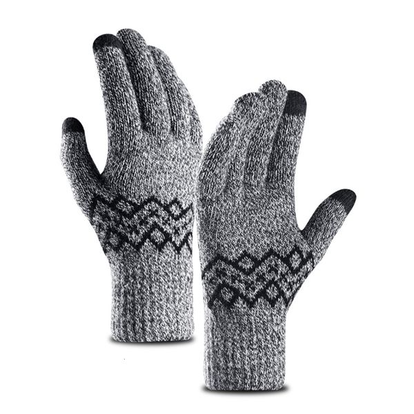 

thickening knit gloves men' autumn winter warm touch screen glove male wool velvet acrylic autdoor riding mittens gloves, Blue;gray