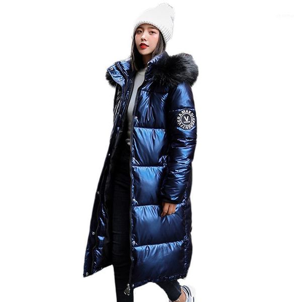 

women x-long oversize blue down jackets thick casual with fur epaulet 2021 winter female down coats hooded solid piumini donna1, Black