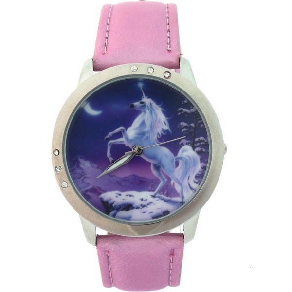 

lucky unicorns cartoons animal men women's watch analog quartz crystal diamonds leather lady student wristwatch gifts l36c, Slivery;brown