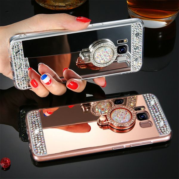 

ring stand diamond soft mirror phone cover for samsung galaxy s30 s20 fe s10 s9 s8 plus note 20 ultra shiny phone case