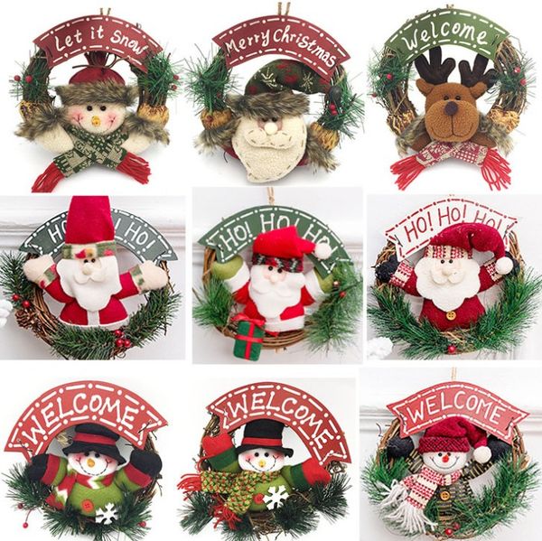 

wooden christmas wreath santa claus deer rattan wreath christmas decorations snowman elk doll garland door hanging ornament