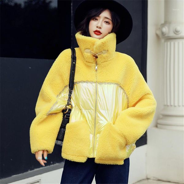 

2019 winter new fashion velvet fur one down jacket women korean loose lapels parka short white duck down coat female p0751, Black