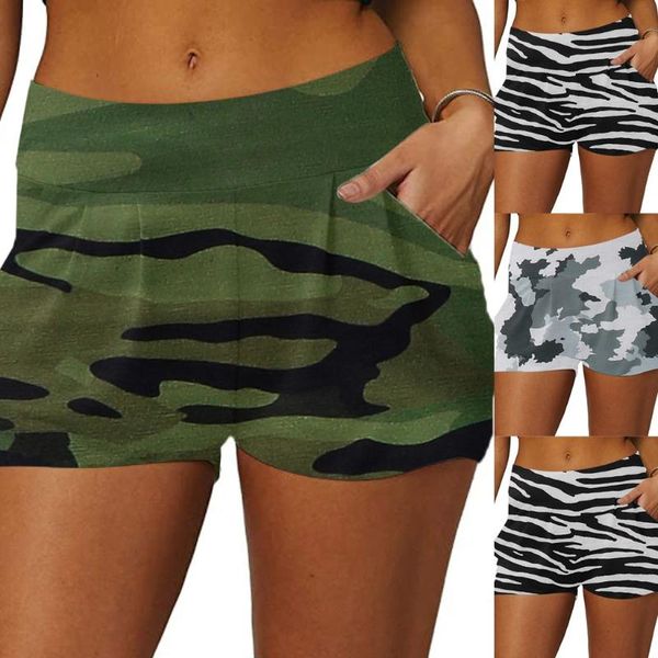 

women high waist yoga shorts pleated loose casual sportswear pants fitness exercise printed shorts yoga pants with pockets l723, White;red