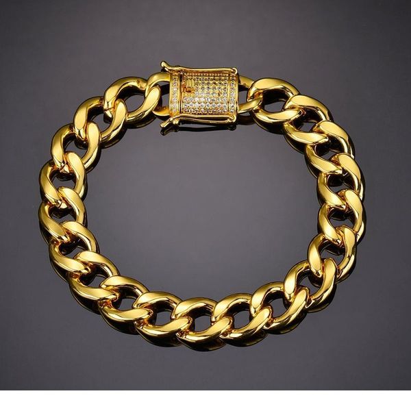 

karopel crystal cz zircon triple lock bracelet 10mm cuban link box clasp bracelet men female hip hop jewlery drop wmtthr, Black