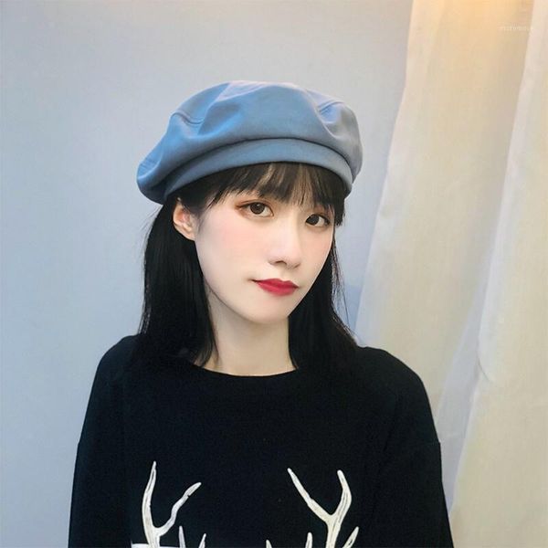 

beanie/skull caps beret women's japanese-style thin ins british retro korean-style painter hat all-match autumn and winter octagonal fa, Blue;gray