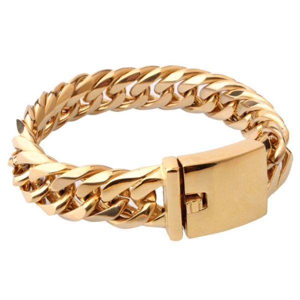 

link, chain gold tone 316l stainless steel heavy curb cool button bracelet polished mens boys fashion jewelry, Black